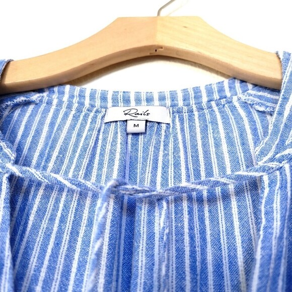 NEW Rails Linen Jasmine Fit and Flare Mini Dress Azure Stripe Blue White Medium - Picture 4 of 12
